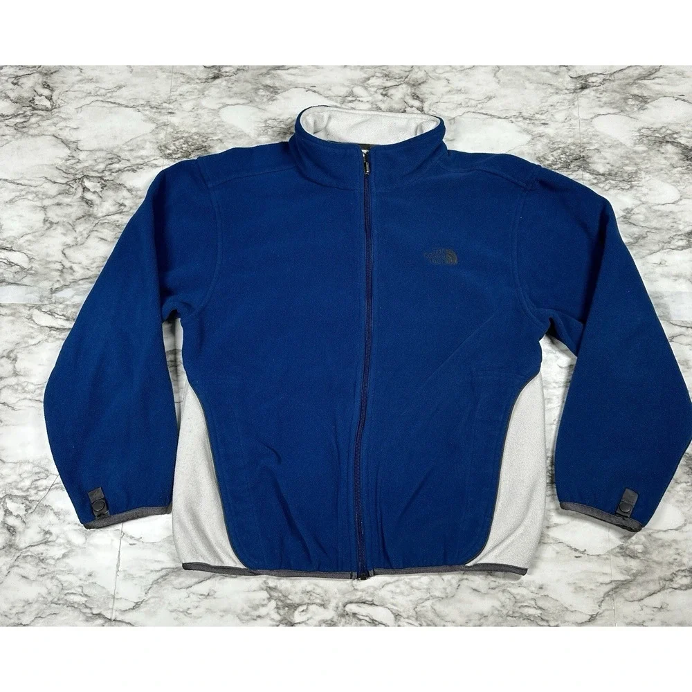 The North Face Sweater YOUTH BOYS Size L Blue Fleece Full Zip Pockets Embroidere
